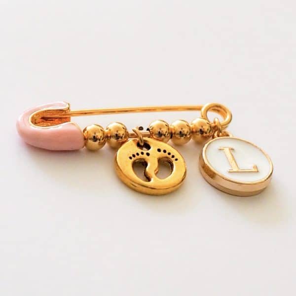 rosa Nadel mit 2 charms, gold