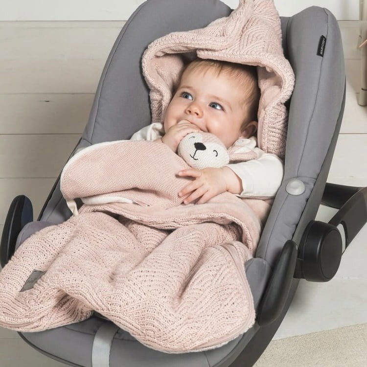 Jollein Schnullertuch Riverknit Reh, Strick, rosa *personalisierbar*