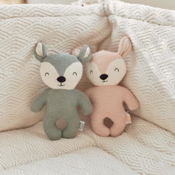 Jollein Reh Kuscheltier, Häkeltier, rosa und jade