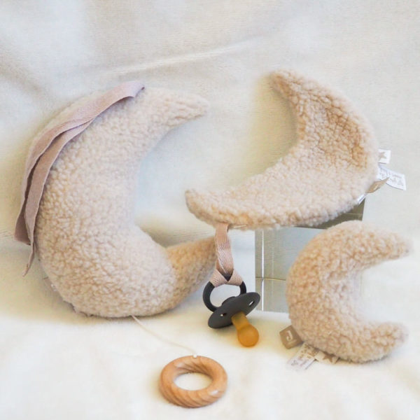Set zur Geburt: Jollein Schmusetuch, Rassel und Spieluhr Mond, creme