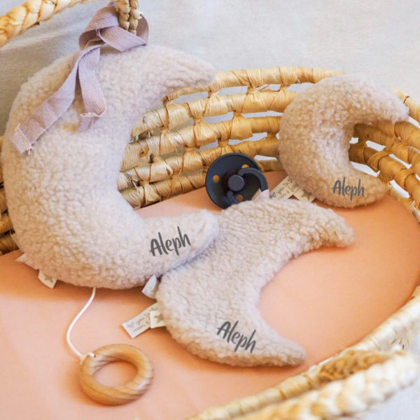 Set zur Geburt: Jollein Schmusetuch, Rassel und Spieluhr Mond, creme