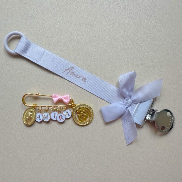 Elodie Details Schnullerband, lavender love mit Anstecknadel gold